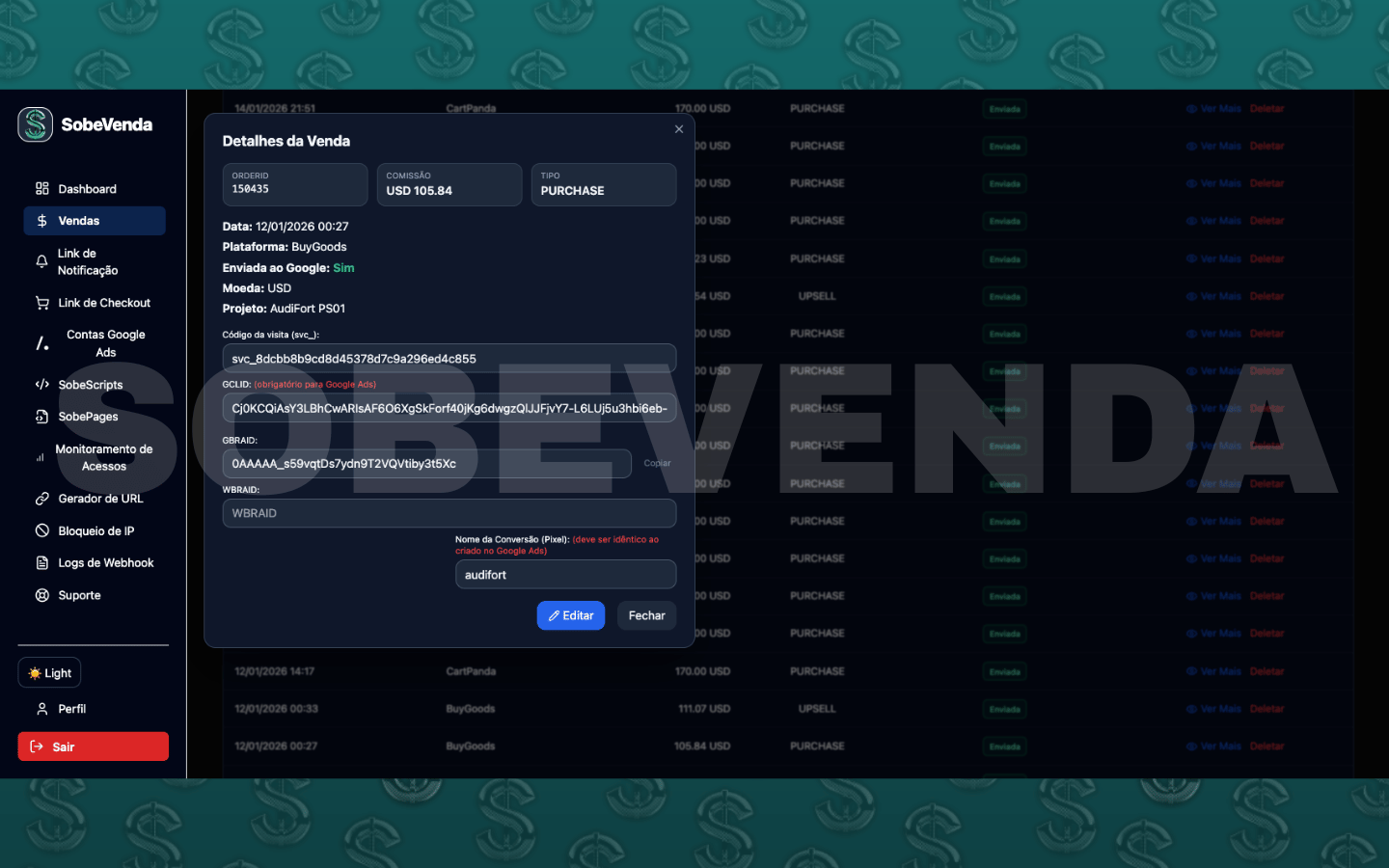 Notificações e eventos do SobeVenda